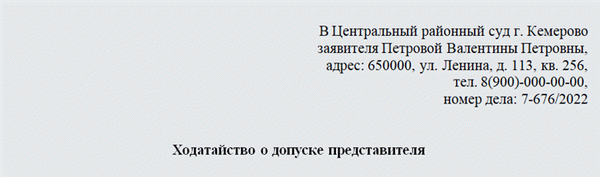 Заявление о разрешении на представительство. Часть 1