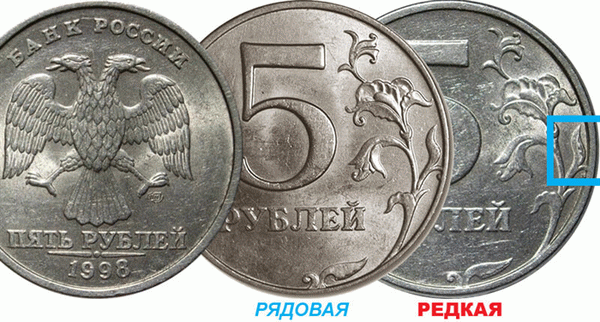 Редкие и распространенные монеты 5 рублей