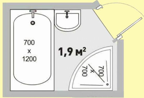 Сантехника в ванных комнатах площадью 2 кв. м